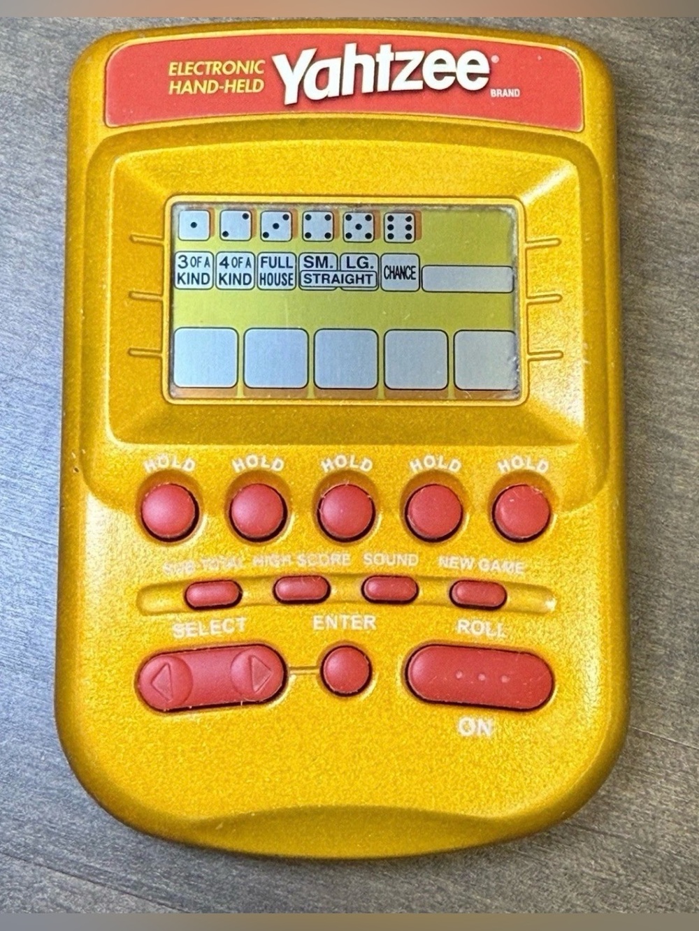 VTG Hasbro 2002 Yahtzee Handheld Pocket Electronic Video Game Gold Tested Works